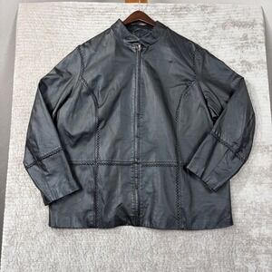 JL Studio Womens Plus Size 20W Black Leather Whipstitch Zip Front Jacket